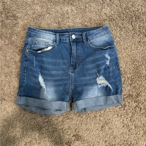 Denim Blue Distressed Women Shorts